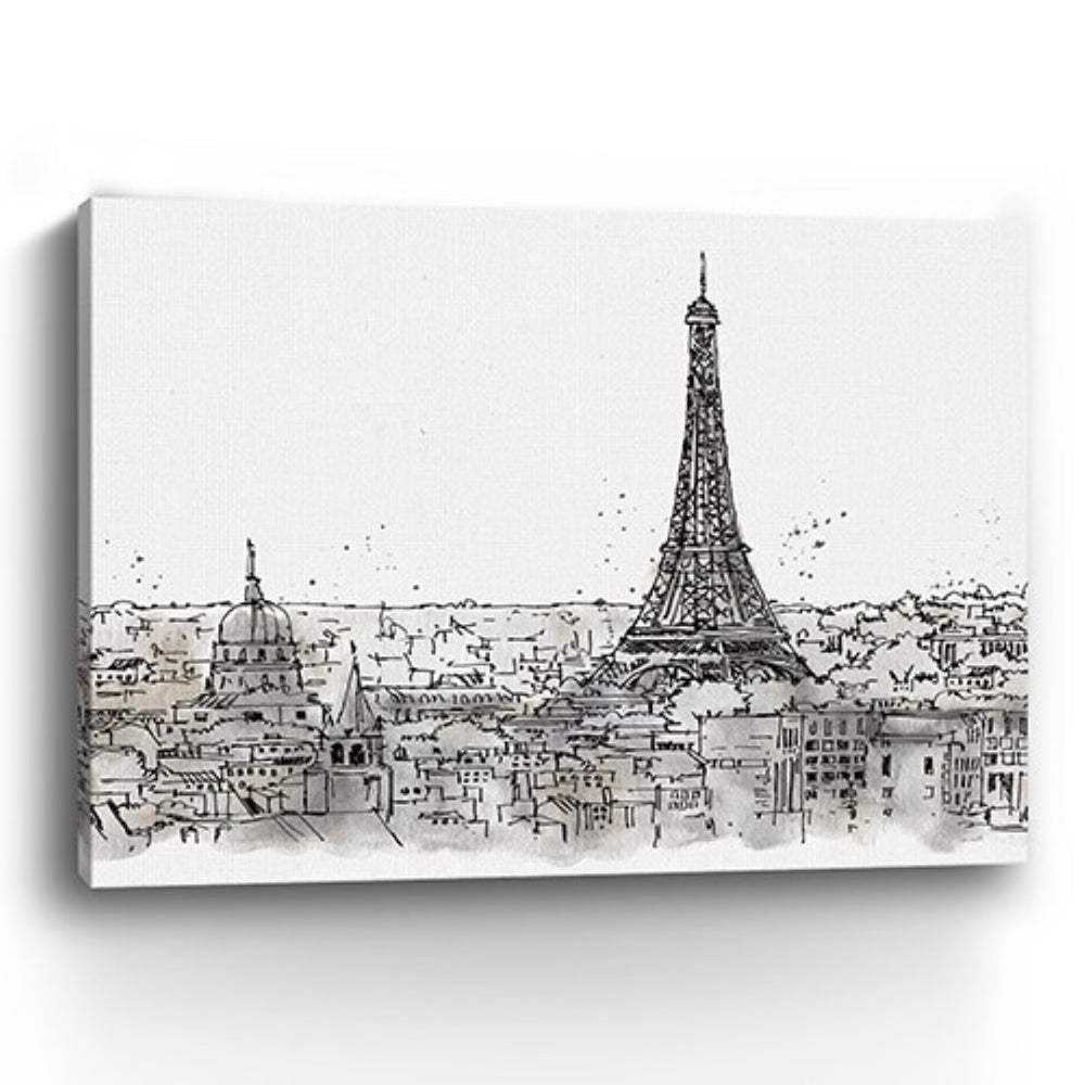 HomeRoots Monochrome Paris Rooftops Sketch Canvas Art - Timeless Black and White Wall Decor for Any Space 30"x40" 399074
