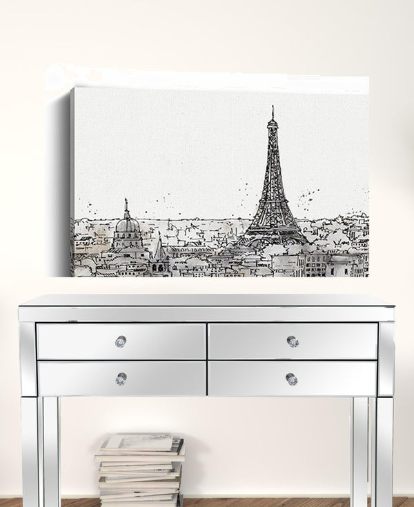 HomeRoots Monochrome Paris Rooftops Sketch Canvas Art - Timeless Black and White Wall Decor for Any Space 30"x40" 399074