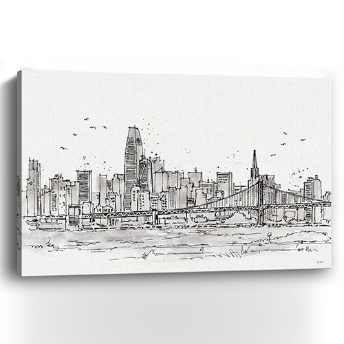 Homeroots Monochrome City Skyline Sketch Unframed Print Wall Art  Polyester 399075