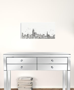 Homeroots Monochrome City Skyline Sketch Unframed Print Wall Art  Polyester 399075