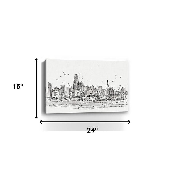 Homeroots Monochrome City Skyline Sketch Unframed Print Wall Art  Polyester 399075