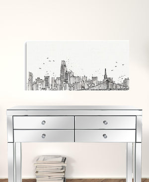 Homeroots Monochrome City Skyline Sketch Unframed Print Wall Art  Polyester 399076