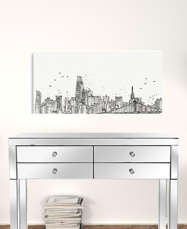 Homeroots Monochrome City Skyline Sketch Unframed Print Wall Art  Polyester 399076