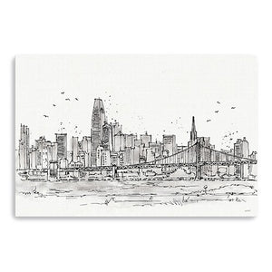 Homeroots Monochrome City Skyline Sketch Unframed Print Wall Art  Polyester 399077