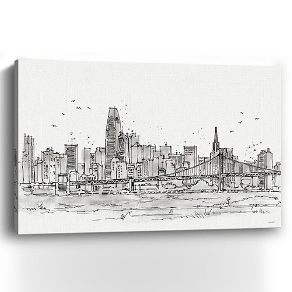 HomeRoots Monochrome City Skyline Sketch Canvas Art - Modern Unframed Wall Décor for Stylish Home Spaces 32"x48" 399077