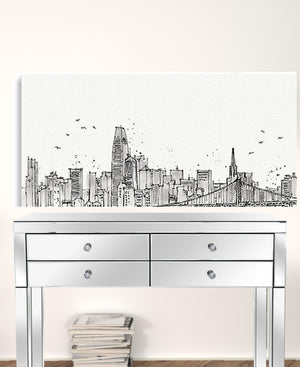 Homeroots Monochrome City Skyline Sketch Unframed Print Wall Art  Polyester 399077