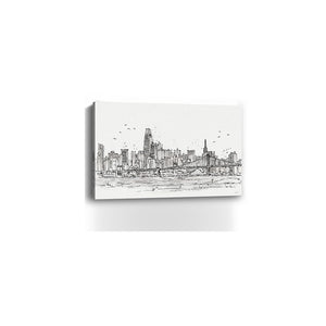Homeroots Monochrome City Skyline Sketch Unframed Print Wall Art  Polyester 399077