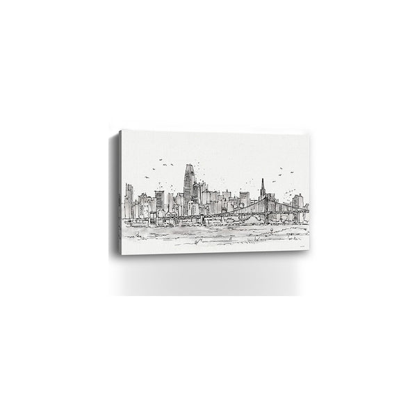 Homeroots Monochrome City Skyline Sketch Unframed Print Wall Art  Polyester 399077