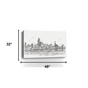 Homeroots Monochrome City Skyline Sketch Unframed Print Wall Art  Polyester 399077