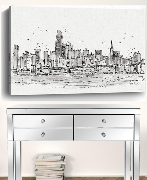 Homeroots Monochrome City Skyline Sketch Unframed Print Wall Art  Polyester 399077