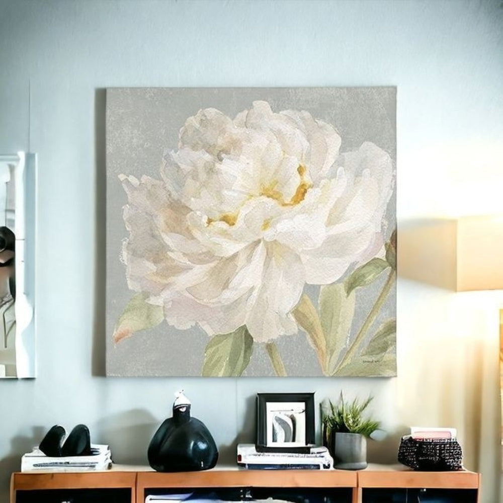 HomeRoots Angelic White Peony Canvas Print - Serene Wall Art for Elegant Home Decor, Ready to Hang Today! 20"x20" 399081