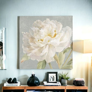Homeroots Angelic White Peony Flower Unframed Print Wall Art  Polyester 399081