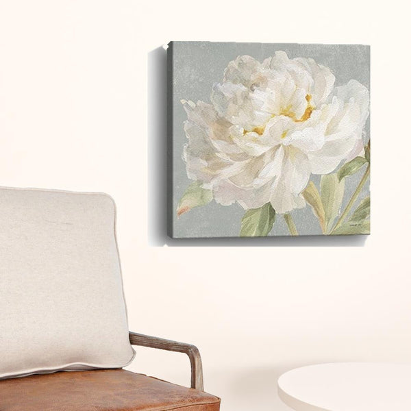 Homeroots Angelic White Peony Flower Unframed Print Wall Art  Polyester 399081