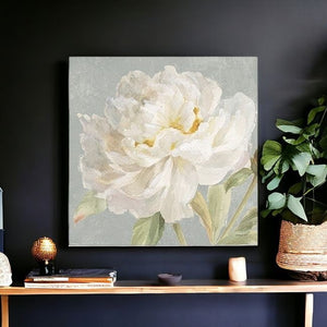 Homeroots Angelic White Peony Flower Unframed Print Wall Art  Polyester 399081