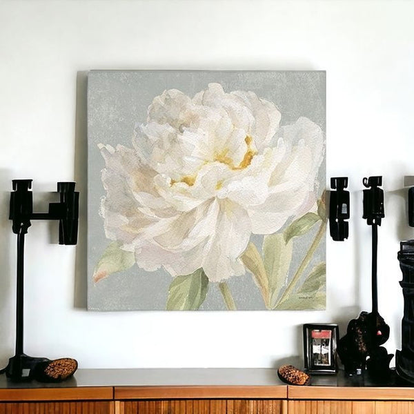Homeroots Angelic White Peony Flower Unframed Print Wall Art  Polyester 399081