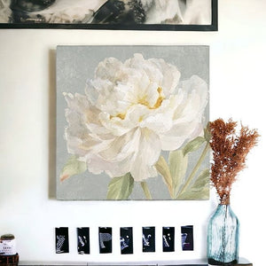 Homeroots Angelic White Peony Flower Unframed Print Wall Art  Polyester 399081