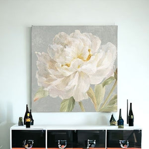 Homeroots Angelic White Peony Flower Unframed Print Wall Art  Polyester 399081