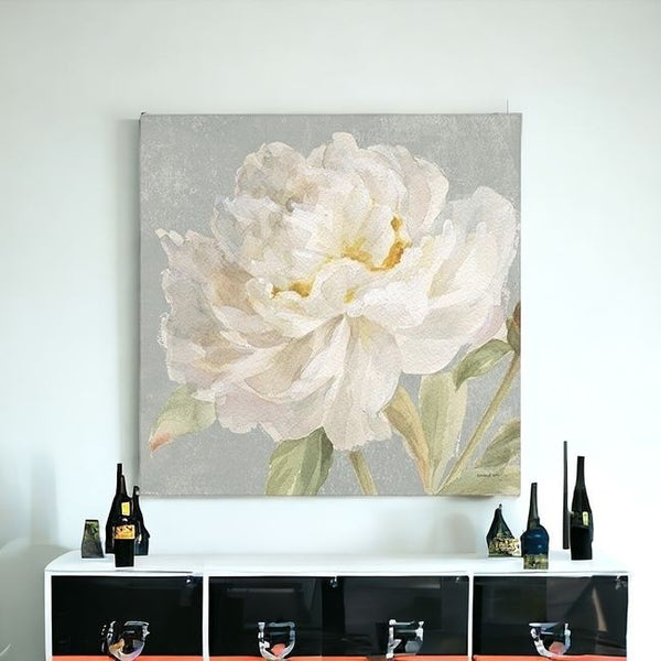 Homeroots Angelic White Peony Flower Unframed Print Wall Art  Polyester 399081