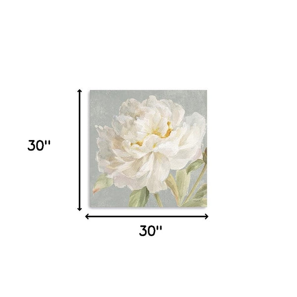Homeroots Angelic White Peony Flower Unframed Print Wall Art  Polyester 399082