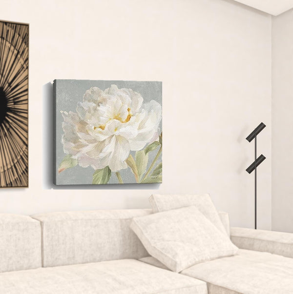 Homeroots Angelic White Peony Flower Unframed Print Wall Art  Polyester 399082