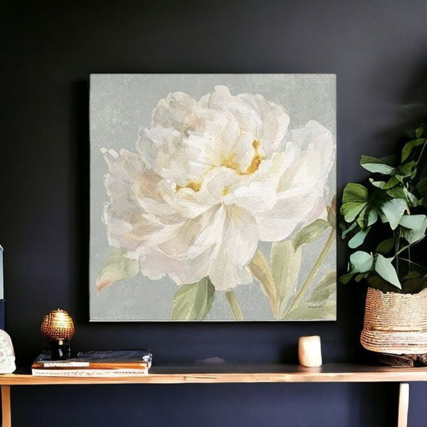 Homeroots Angelic White Peony Flower Unframed Print Wall Art  Polyester 399082