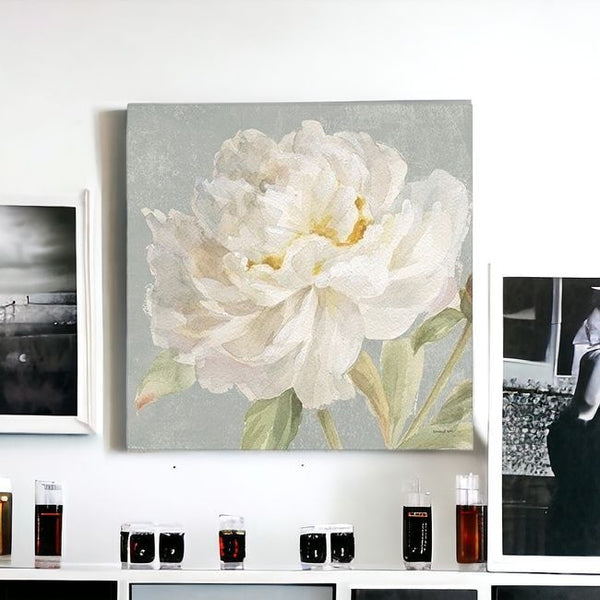 Homeroots Angelic White Peony Flower Unframed Print Wall Art  Polyester 399082