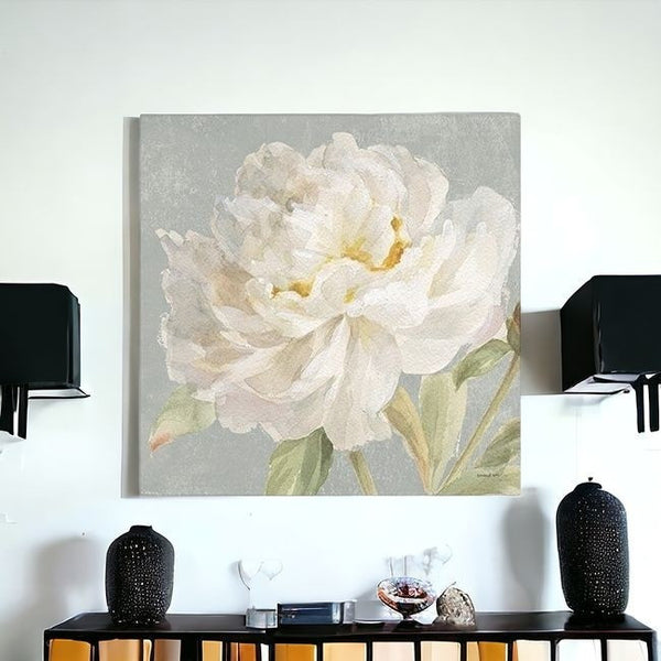 Homeroots Angelic White Peony Flower Unframed Print Wall Art  Polyester 399082