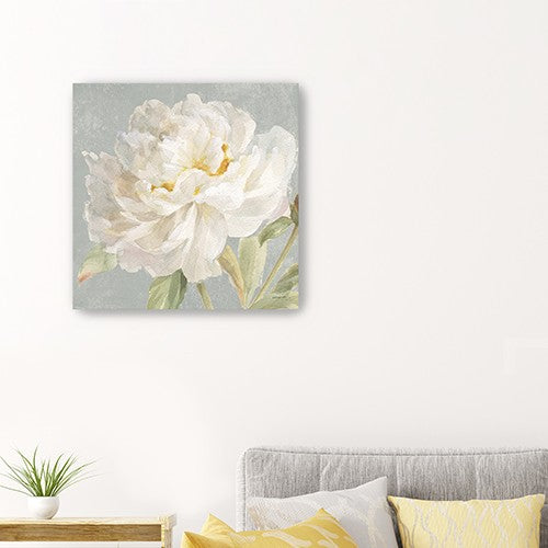 Homeroots Angelic White Peony Flower Unframed Print Wall Art  Polyester 399083