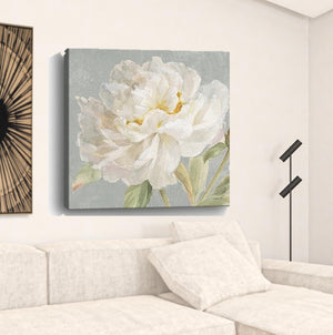 Homeroots Angelic White Peony Flower Unframed Print Wall Art  Polyester 399083