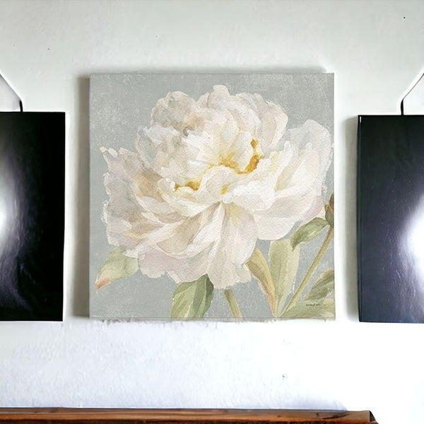 Homeroots Angelic White Peony Flower Unframed Print Wall Art  Polyester 399083