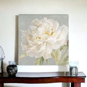 Homeroots Angelic White Peony Flower Unframed Print Wall Art  Polyester 399083