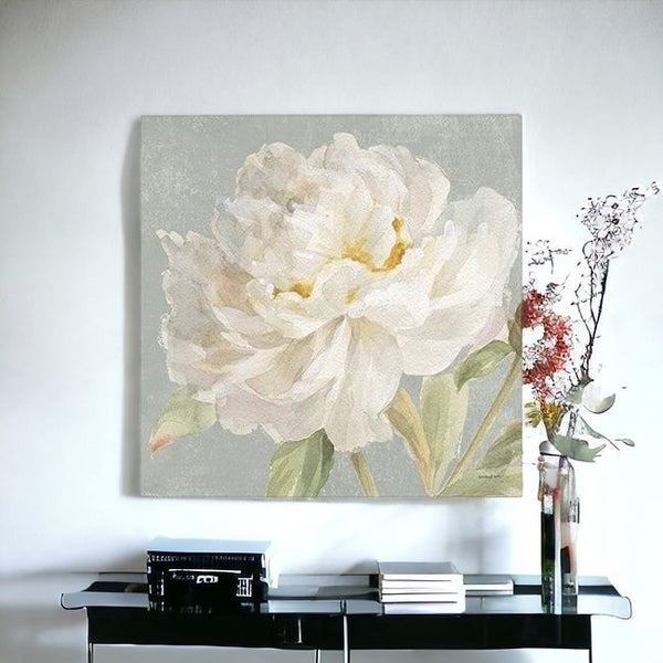 Homeroots Angelic White Peony Flower Unframed Print Wall Art  Polyester 399083
