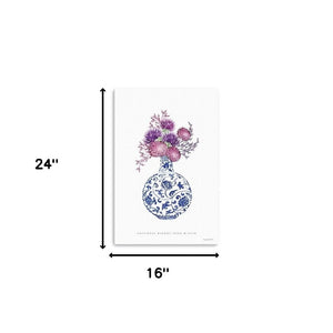 HomeRoots 24" Serene Blue and White Floral Vase Canvas Wall Art - Elevate Your Home Décor Effortlessly 16"x24" 399084