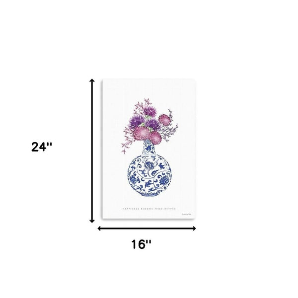 HomeRoots 24" Serene Blue and White Floral Vase Canvas Wall Art - Elevate Your Home Décor Effortlessly 16"x24" 399084