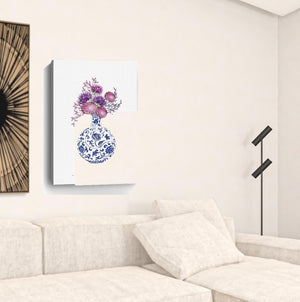 HomeRoots 24" Serene Blue and White Floral Vase Canvas Wall Art - Elevate Your Home Décor Effortlessly 24"x36" 399085