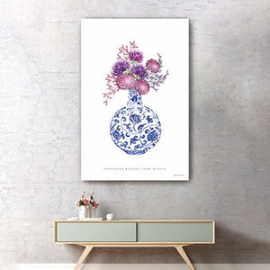 HomeRoots 24" Serene Blue and White Floral Vase Canvas Wall Art - Elevate Your Home Décor Effortlessly 32"x48" 399086