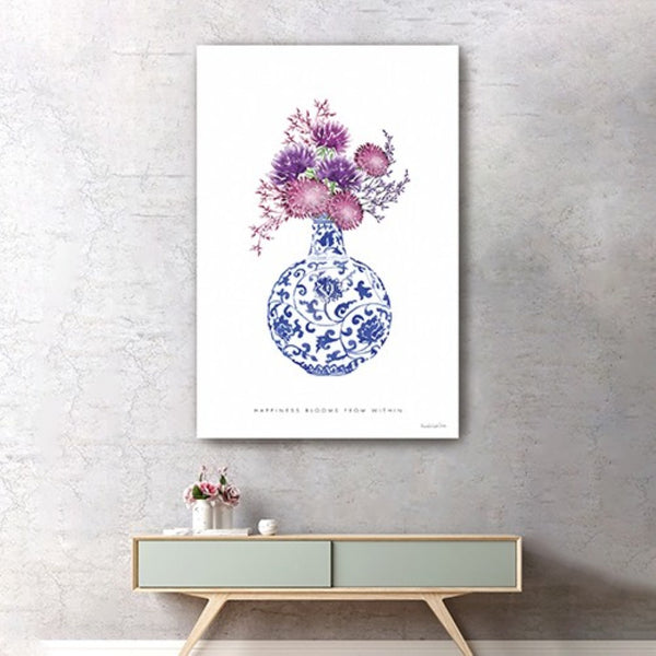 HomeRoots 24" Serene Blue and White Floral Vase Canvas Wall Art - Elevate Your Home Décor Effortlessly 32"x48" 399086