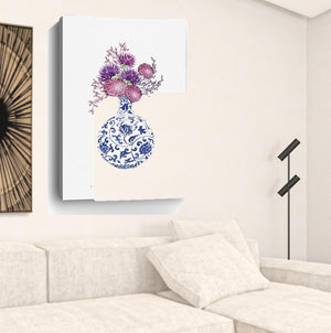 HomeRoots 24" Serene Blue and White Floral Vase Canvas Wall Art - Elevate Your Home Décor Effortlessly 32"x48" 399086