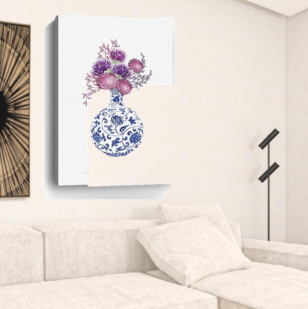 HomeRoots 24" Serene Blue and White Floral Vase Canvas Wall Art - Elevate Your Home Décor Effortlessly 32"x48" 399086