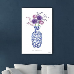 HomeRoots 24" Blue and White Floral Vase Canvas Art - Elegant Wall Decor for Timeless Home Elegance 16"x24" 399087