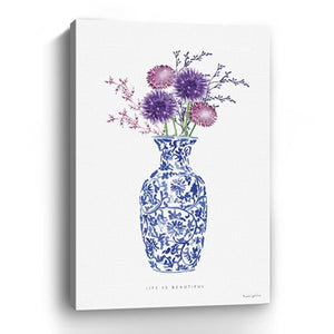 HomeRoots 24" Blue and White Floral Vase Canvas Art - Elegant Wall Decor for Timeless Home Elegance 16"x24" 399087