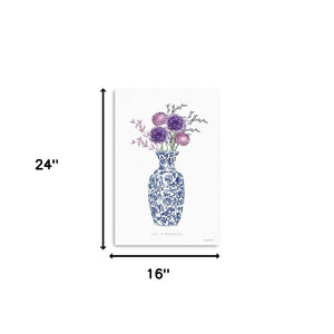 HomeRoots 24" Blue and White Floral Vase Canvas Art - Elegant Wall Decor for Timeless Home Elegance 16"x24" 399087