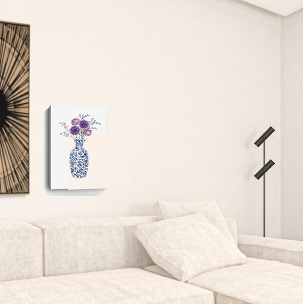 HomeRoots 24" Blue and White Floral Vase Canvas Art - Elegant Wall Decor for Timeless Home Elegance 16"x24" 399087