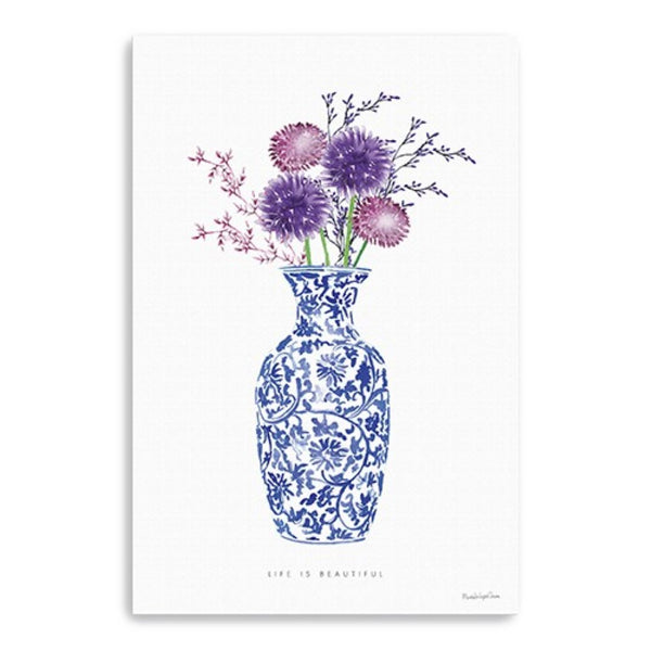 HomeRoots 24" Blue and White Floral Vase Canvas Art - Elegant Wall Decor for Timeless Home Elegance 24"x36" 399088