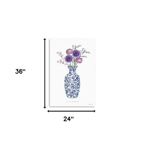 HomeRoots 24" Blue and White Floral Vase Canvas Art - Elegant Wall Decor for Timeless Home Elegance 24"x36" 399088