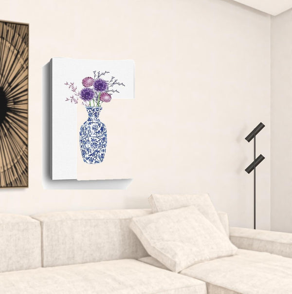 HomeRoots 24" Blue and White Floral Vase Canvas Art - Elegant Wall Decor for Timeless Home Elegance 24"x36" 399088