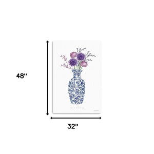 HomeRoots 24" Blue and White Floral Vase Canvas Art - Elegant Wall Decor for Timeless Home Elegance 32"x48" 399089