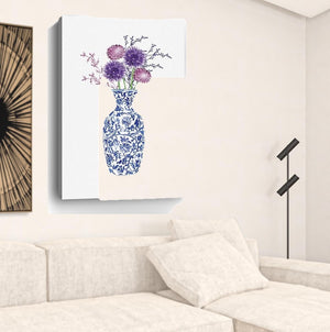 HomeRoots 24" Blue and White Floral Vase Canvas Art - Elegant Wall Decor for Timeless Home Elegance 32"x48" 399089