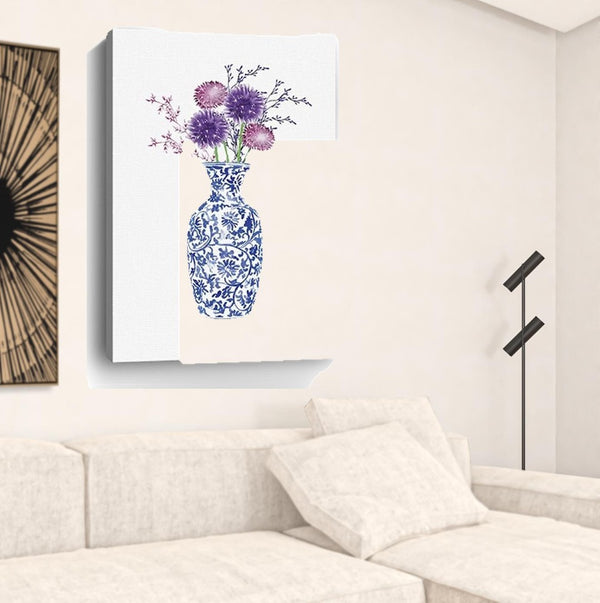 HomeRoots 24" Blue and White Floral Vase Canvas Art - Elegant Wall Decor for Timeless Home Elegance 32"x48" 399089