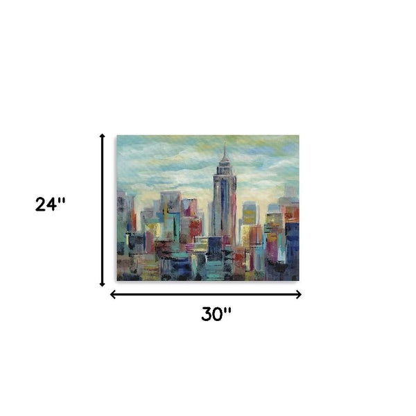 Homeroots 30" X 24" Vibrant Nyc Skyline Canvas Wall Art  Polyester 399091